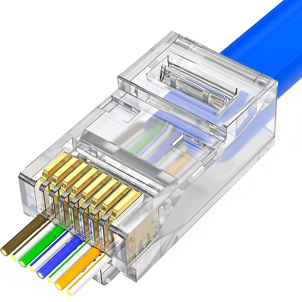 AOWIZ RJ45 Cat5 Cat6 Connector Pass Through RJ45 Ends for Solid Wire and Standard UTP Network Cables 100-Pack
